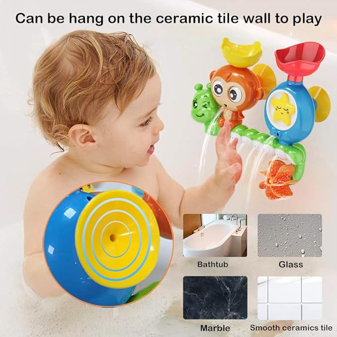 G-WACK Bath Toys for Toddlers Age 1 2 3 Year Old Girl Boy, Preschool New Born Baby Bathtub Water Toys, Durable Interactive Multicolored Infant Toy, Lovely Monkey Caterpillar,2 Strong Suction Cups nirvanaguru