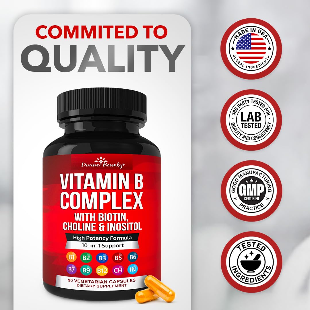 Divine Bounty Super B Complex Vitamins - All B Vitamins Including B12, B1, B2, B3, B5, B6, B7, B9, Folic Acid - Vitamin B Supplement - Support Healthy Energy Metabolism - 90 Vegetarian Capsules Nirvana Guru
