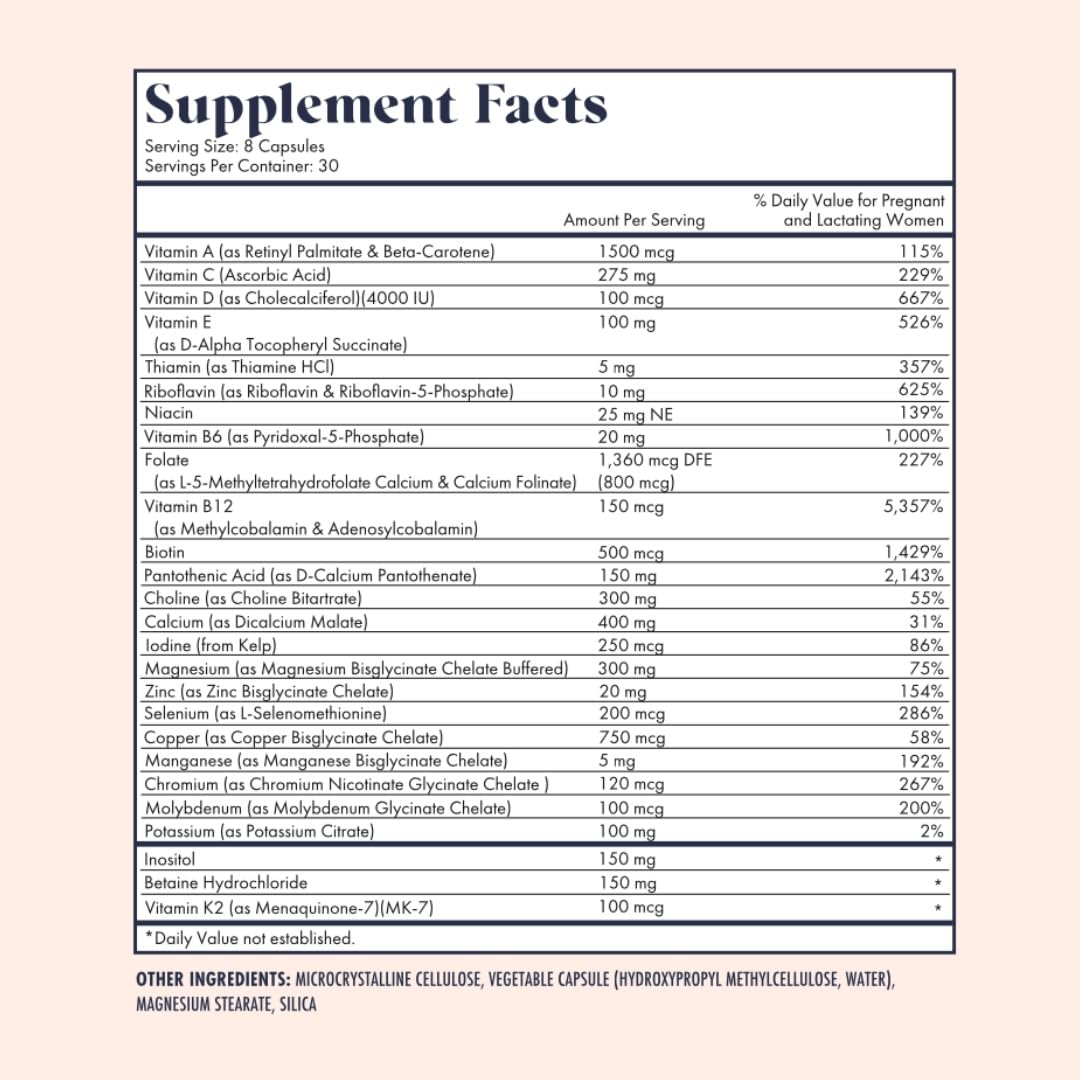 Prenatal Vitamins | Choline, folate, Vitamin D for fetal Growth, Brain Development | 26+ Vital Nutrients | Dietitian-Formulated, OBGYN Recommended, Non-GMO, 3rd Party Tested, 30 Servings Nirvana Guru