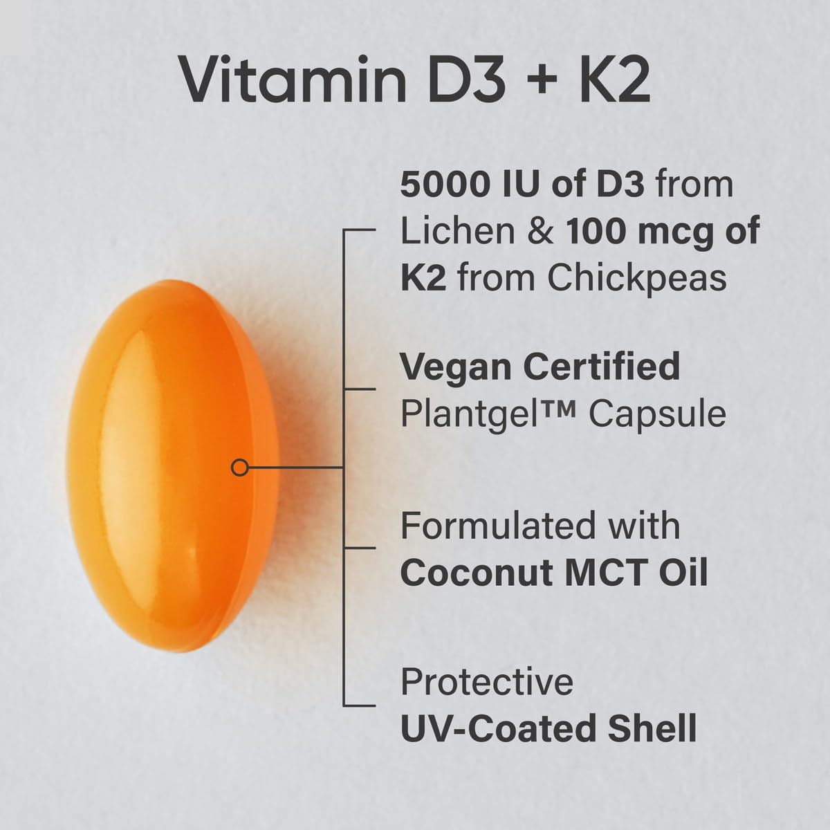 Sports Research® Vitamin D3 + K2 with Coconut MCT Oil | Vegan D3 2500iu (62.5mcg) & Plant Based Vitamin K2 100mcg | Vegan Certified, Soy & Gluten Free - 60 Softgels - Nirvana Guru