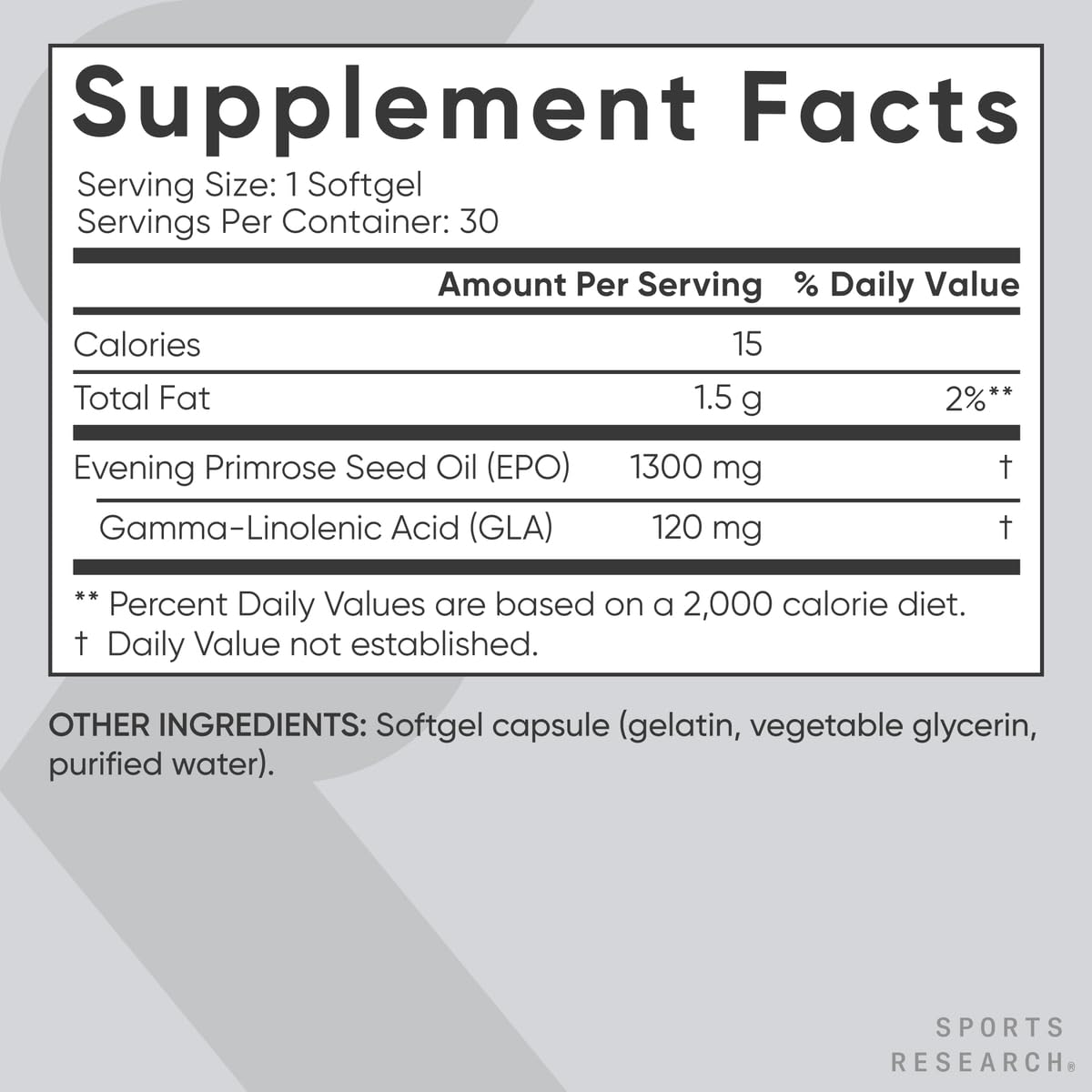 Sports Research Evening Primrose Oil (1300mg) Cold-Pressed with No fillers or Artificial Ingredients, Non-GMO Tested - Gluten and Soy Free (120 Liquid Softgels) - Nirvana Guru