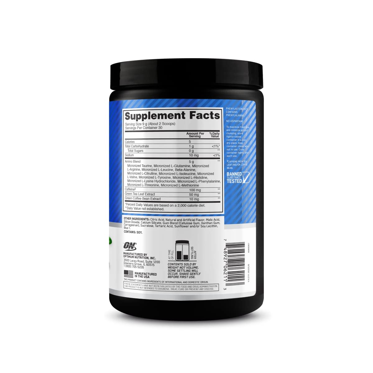 Optimum Nutrition Amino Energy - Pre Workout with Green Tea, BCAA, Amino Acids, Keto Friendly, Green Coffee Extract, Energy Powder - Concord Grape, 65 Servings (Packaging May Vary)