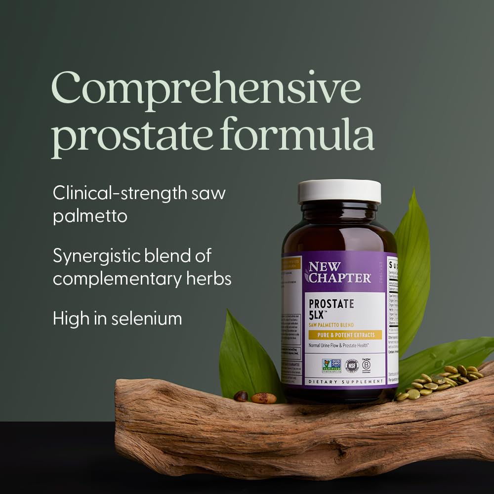 New Chapter Prostate Supplement - Prostate 5LX™ with Clinical Strength Saw Palmetto + Fermented Selenium for Men’s Wellness - 180 ct Vegetarian Capsule - Nirvana Guru