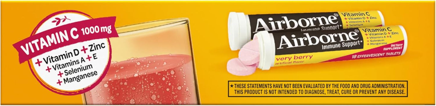 Airborne 1000mg Vitamin C + Zinc Sugar Free Multivitamin Immune Support Effervescent Fizzy Drink Tablets, Zesty Orange Flavor with Powerful Antioxidants Vitamins A C & E, 30 Tablets (3 Pack) Nirvana Guru