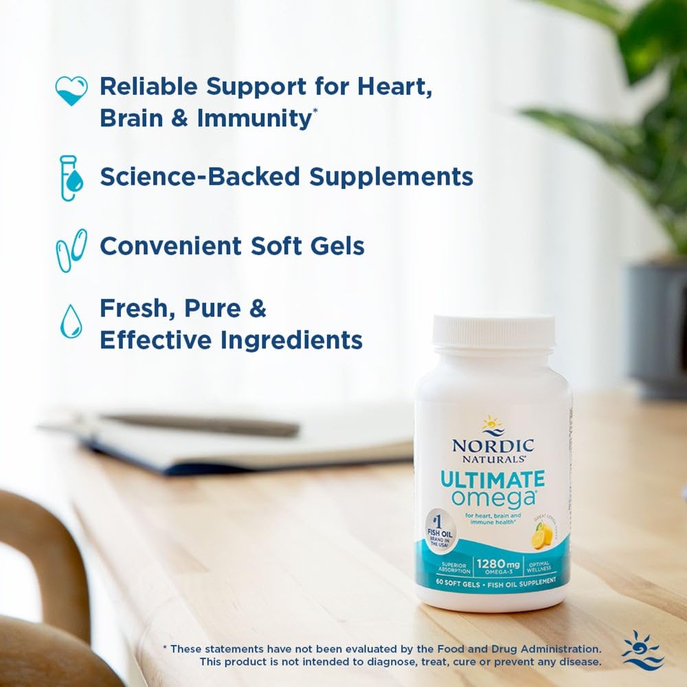 Nordic Naturals Ultimate Omega, Lemon Flavor - 90 Soft Gels - 1280 mg Omega-3 - High-Potency Omega-3 Fish Oil Supplement with EPA & DHA - Promotes Brain & Heart Health - Non-GMO - 45 Servings - Nirvana Guru