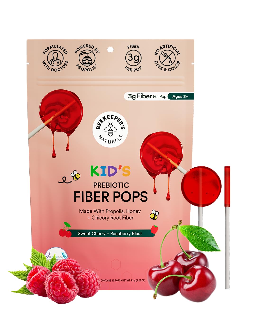 Kids Throat Soothing Lollipops by Beekeeper's Naturals - Doctor Formulated Immune Support, Vitamin D & Honey, Under 2g Sugar, Clean Ingredients,15 ct Nirvana Guru