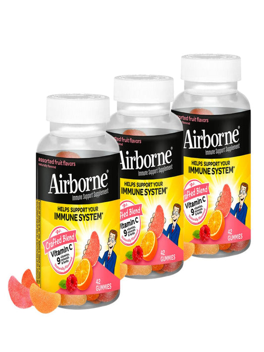 Airborne 750mg Vitamin C Immune Support Supplement Gummies for Adults, Assorted Fruit Flavor, Gluten Free Crafted Blend with Powerful Antioxidants Vitamins A C & E, 42 Gummies (4 Pack) Nirvana Guru