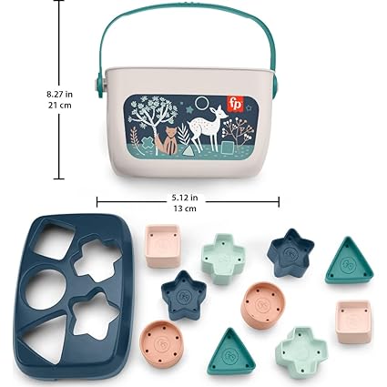 Fisher-Price Stacking Toy Baby’s First Blocks Set of 10 Shapes for Sorting Play for Infants Ages 6+ Months, Navy Fawn nirvanaguru