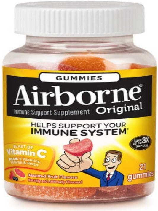 Airborne Assorted Fruit Flavored Gummies, 21 count - 1000mg of Vitamin C and Minerals & Herbs Immune Support (Pack of 6) Nirvana Guru