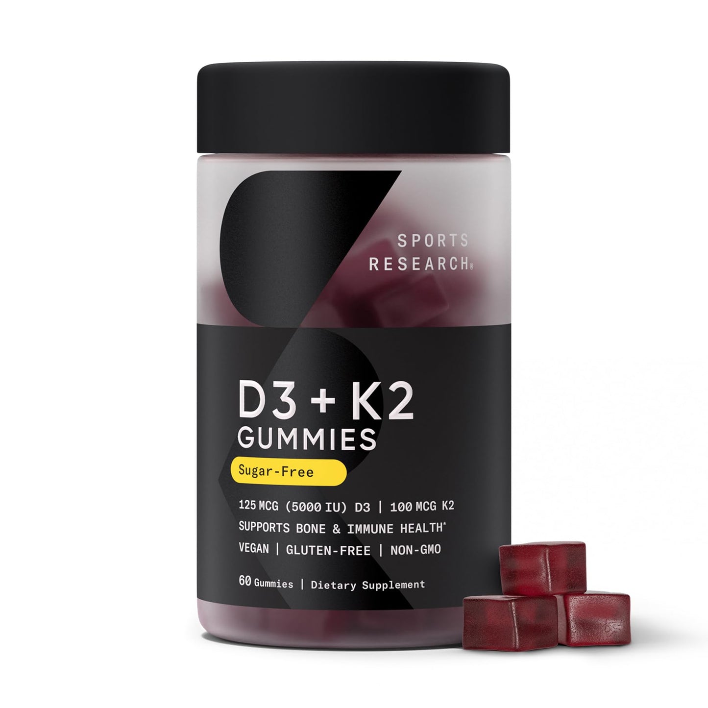 Sports Research® Vitamin D3 + K2 with Coconut MCT Oil | Vegan D3 2500iu (62.5mcg) & Plant Based Vitamin K2 100mcg | Vegan Certified, Soy & Gluten Free - 60 Softgels - Nirvana Guru