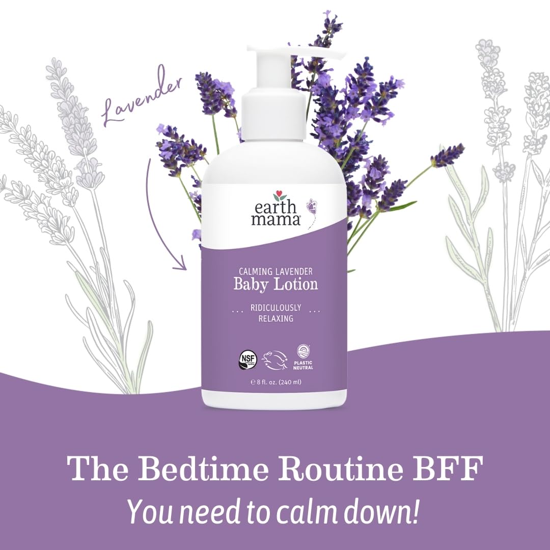 Earth Mama Calming Lavender Baby Lotion for Dry Skin, Calendula Cream for Newborn Skin Care, Organic Moisturizer for Children with Aloe Juice, Rooibos, & Shea Butter, Lavender Lotion, 8 Fl Oz Nirvana Guru