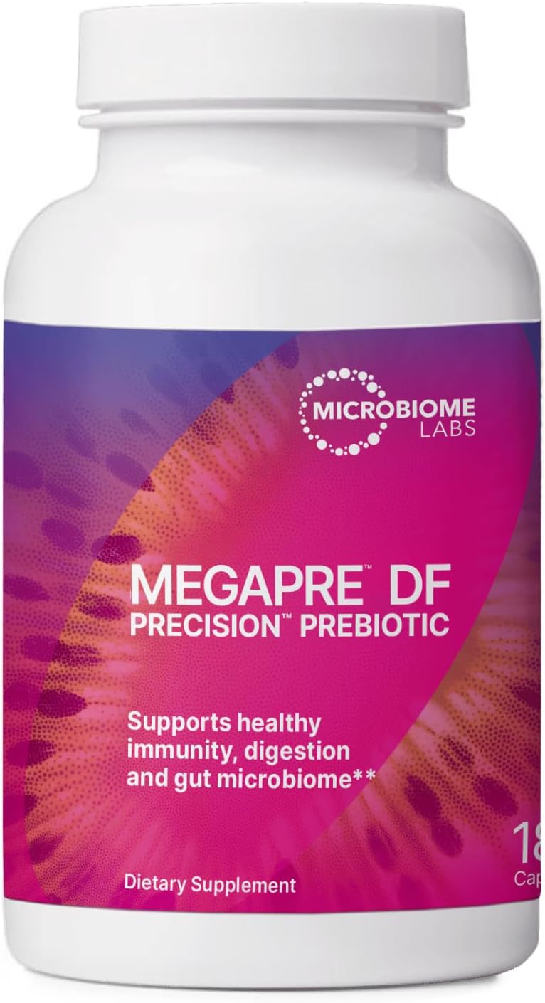 Microbiome Labs MegaPre Prebiotic Fiber Supplement in Vegetable Capsules - Prebiotic Supplement with Clinically Tested Oligosaccharides - Support Microbial Diversity & Gut Health (180 Capsules) - Nirvana Guru