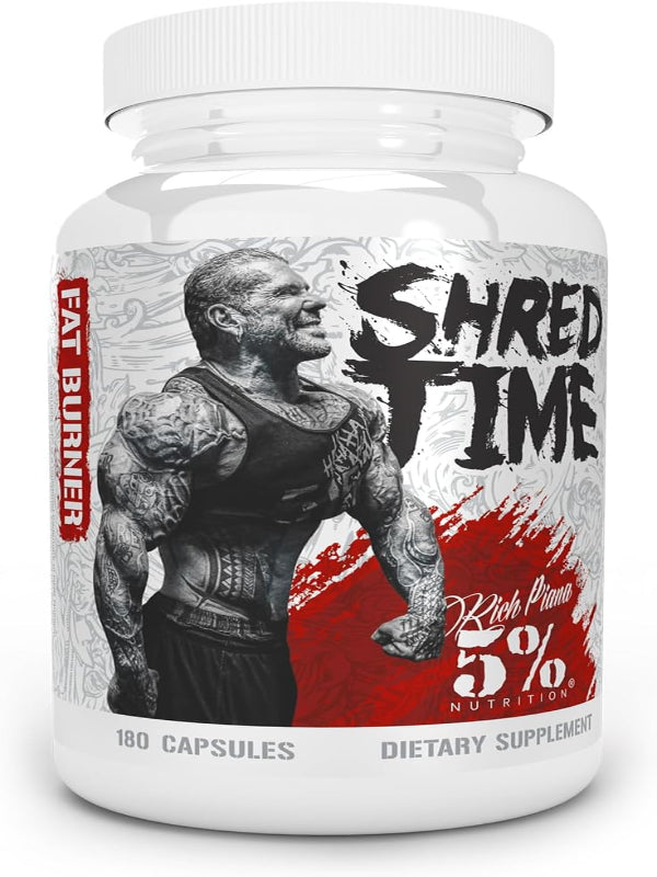 5% Nutrition Shred Time Fat Burner | Green Tea, Coffee Bean, Cayenne, Theobromine, GBB | Appetite Suppression | 30 Servings (180 Capsules) Nirvana Guru