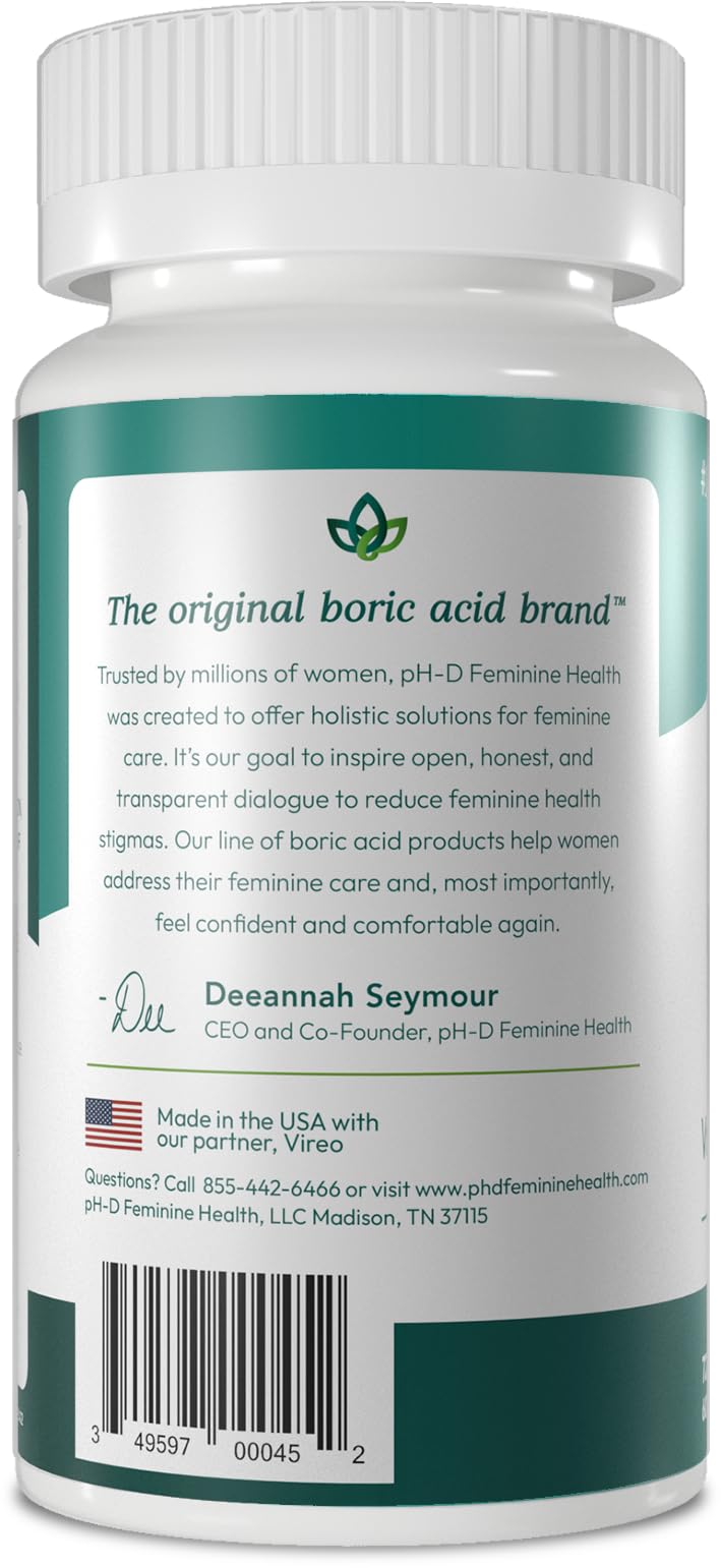 pH-D Feminine Health - 600 mg Boric Acid Suppositories - Woman Owned - for Vaginal Odor Use - 72 count