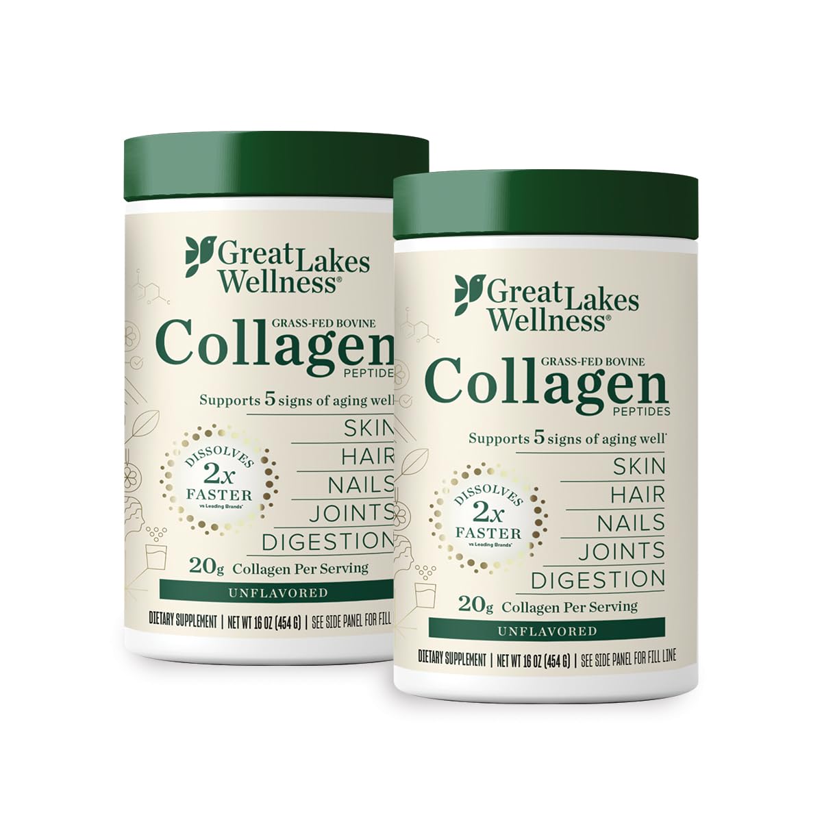 Great Lakes Wellness Collagen Peptides Powder for Skin, Hair, Nails, Joints & Digestion - Unflavored - Quick Dissolve Hydrolyzed, Non-GMO, Keto, Kosher - 16oz