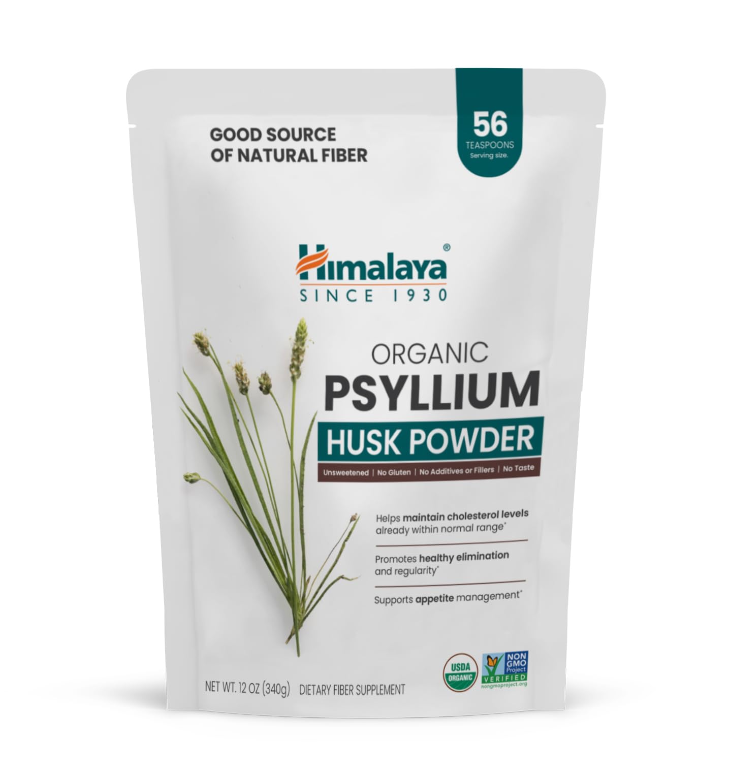Himalaya Organic Psyllium Whole Husk, Natural Daily Fiber Supplement, Regularity, Appetite Management, USDA Certified Organic, Non-GMO, 56-Tablespoon Supply, Unflavored, 12 Oz - Nirvana Guru