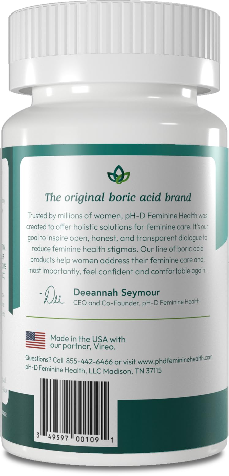 pH-D Feminine Health - 600 mg Boric Acid Suppositories - Woman Owned - for Vaginal Odor Use - 72 count
