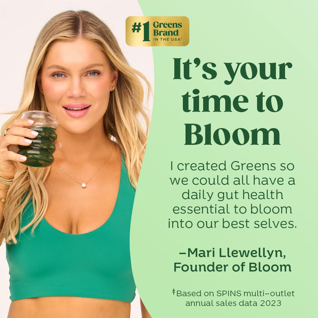 Bloom Nutrition Greens and Superfoods Powder for Digestive Health, Greens Powder, Digestive Enzymes, Probiotics, Spirulina, Chlorella for Bloating & Gut Support, Green Juice, 30 SVG, Strawberry Kiwi