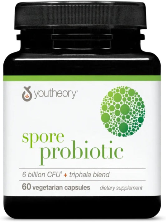 Youtheory Spore Probiotic - 6 Billion CFU - Probiotic Digestive Supplement* - Resists Stomach Acid Breakdown* - Dairy, Gluten & Soy Free - 60 Vegetarian Capsules - Nirvana Guru