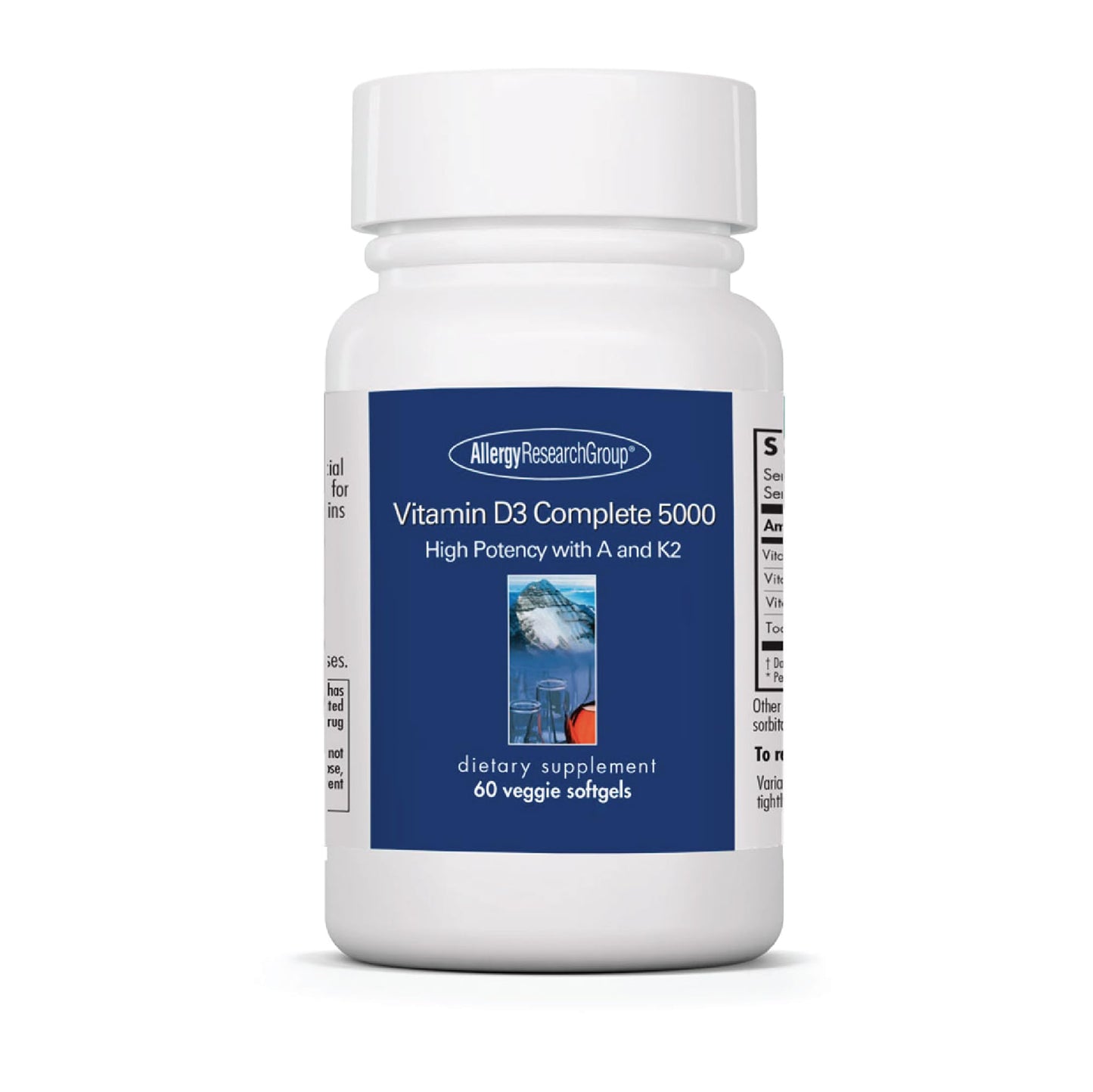 Allergy Research Group Vitamin D3 Complete 5000 IU - Vitamin D3 and K2 Supplement, Daily Balance, with Vitamin A, DeltaGold Tocotrienols, High Potency, Veggie Softgels - 60 Count Nirvana Guru