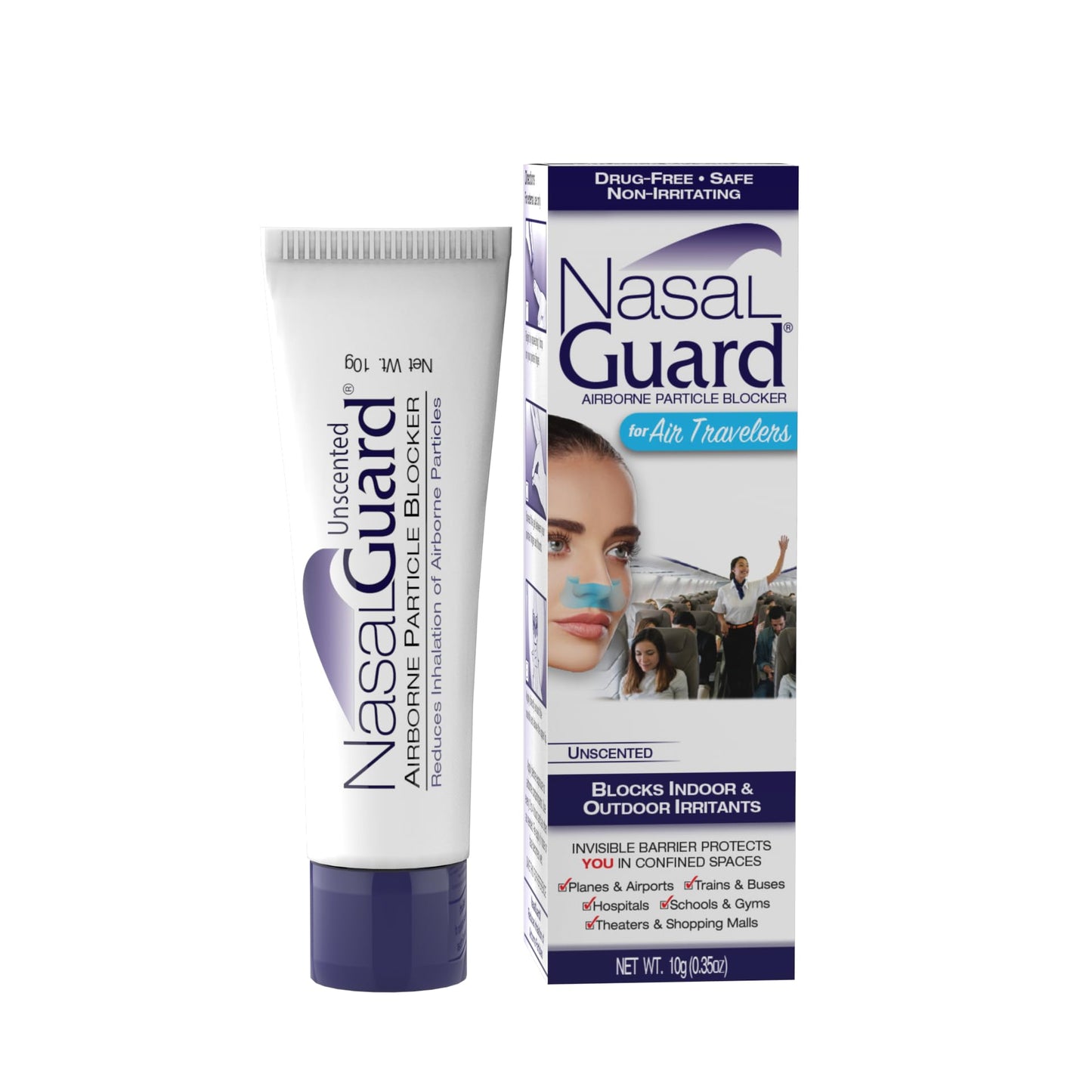 Airborne Particle Blocker Nasal Gel for Air Travelers - Drug-Free, Non-irritating, Non-drowsy, Airplane Travel Approved (Unscented) - Over 150 Applications Per Tube (0.1 oz, Pack of 1) Nirvana Guru