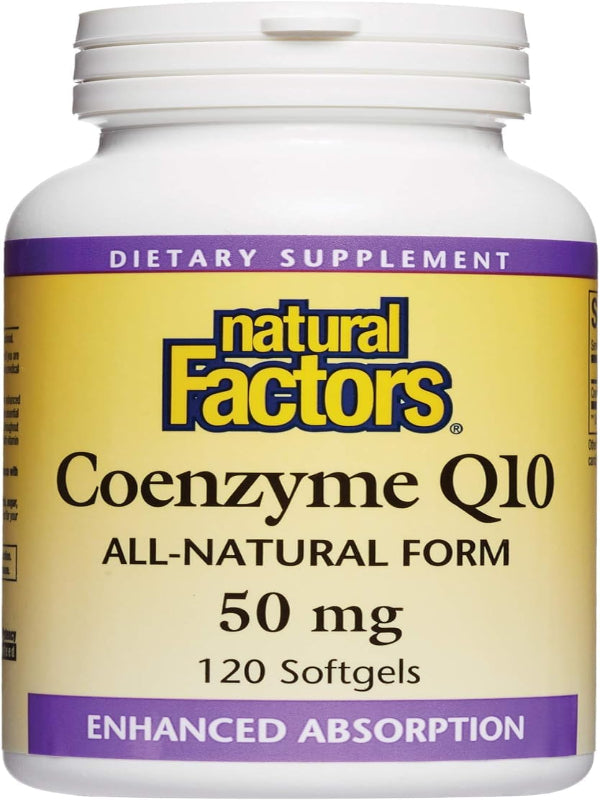 Natural Factors Coenzyme Q10 100 mg, Natural Coenzyme Q10 Supplement for Energy, Heart and Cognitive Support, 120 Softgels - Nirvana Guru