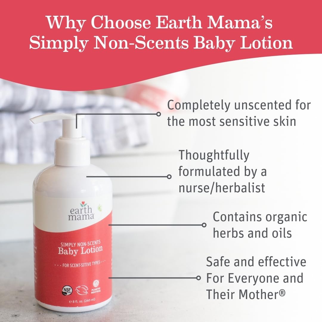 Earth Mama Simply Non-Scents Baby Lotion for Dry Skin, Calendula Cream, Skin Care for Kids, Organic Moisturizer, Unscented Lotion with Aloe, Rooibos, & Shea Butter, 8-Fl oz (2-Pk) Nirvana Guru
