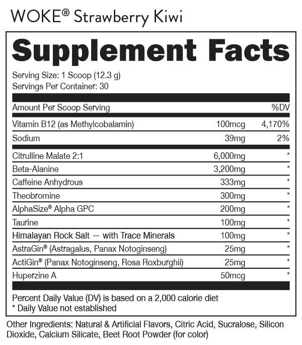 Bucked Up - Woke - HIGH STIM Pre Workout - Best Tasting - Focus Nootropic, Pump, Strength and Growth, 30 Servings (Strawberry Kiwi) Nirvana Guru