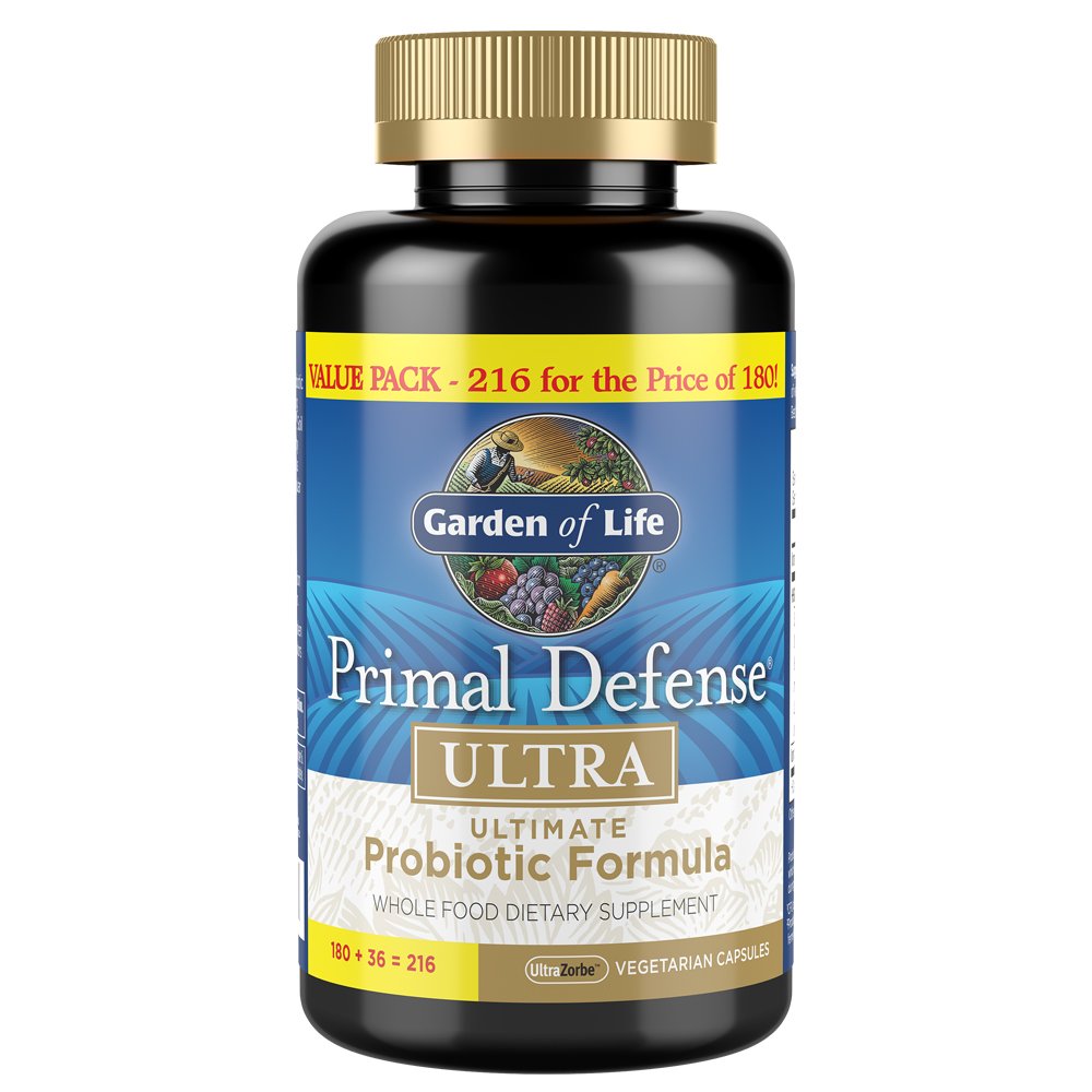 Garden of Life Whole Food Probiotic Supplement - Primal Defense ULTRA Ultimate For Digestive and Gut Health, 216 Vegetarian Capsules - Nirvana Guru