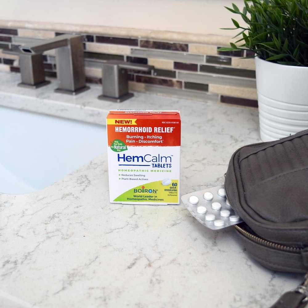 Boiron Hemcalm hemorrhoid Relief Tablets for Itchy Burning Pain, Swelling and discomfort, White, 60 Count - Nirvana Guru