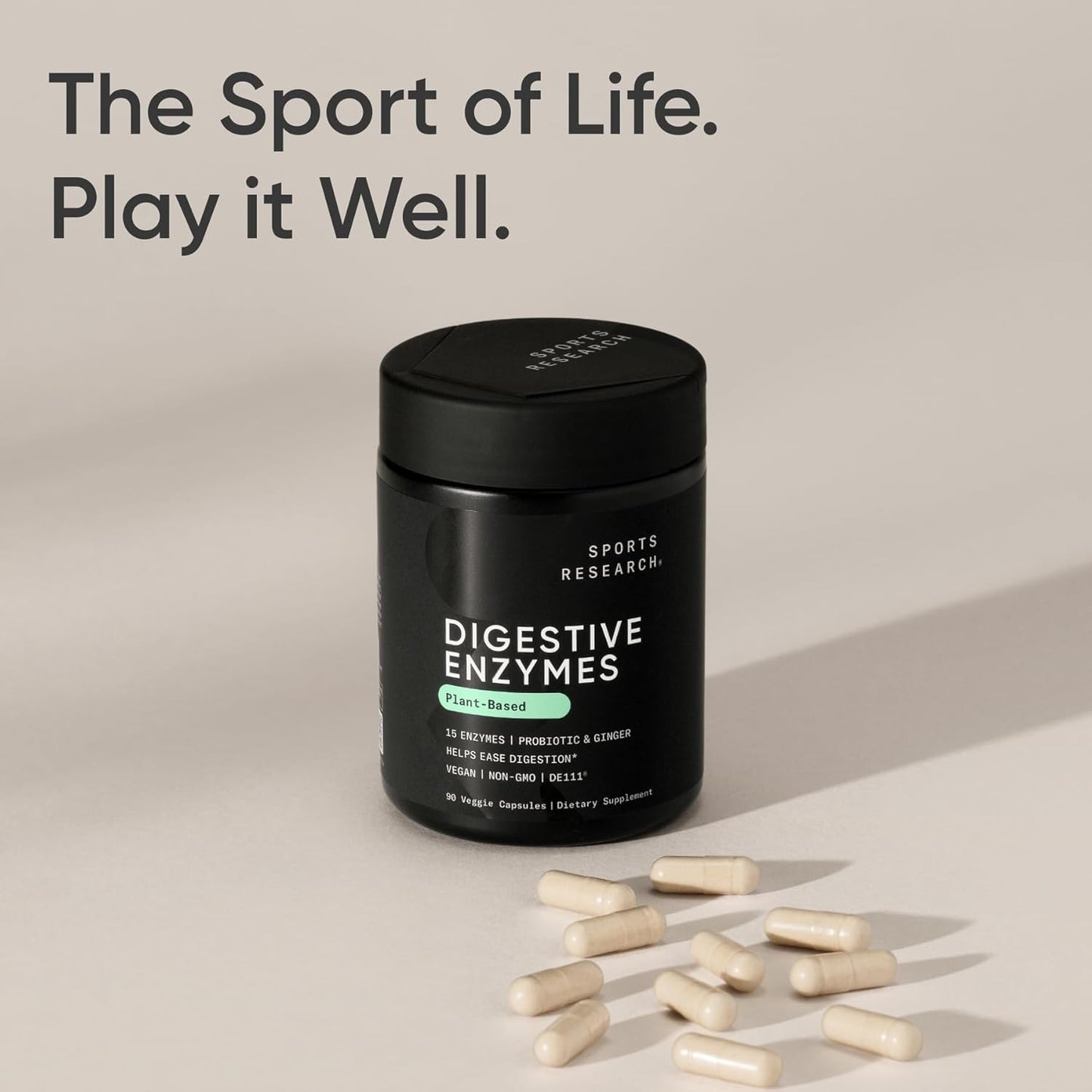 Sports Research Digestive Enzymes with Probiotics & Ginger - Plant Based for Dairy, Protein, Sugar & Carbs - Non-GMO Verified & Vegan Friendly (90 Veggie Capsules) - Nirvana Guru