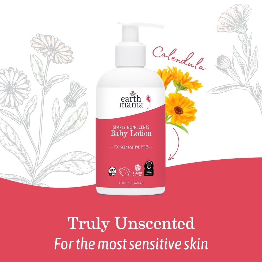 Earth Mama Simply Non-Scents Baby Lotion for Dry Skin, Calendula Cream, Skin Care for Kids, Organic Moisturizer, Unscented Lotion with Aloe, Rooibos, & Shea Butter, 8-Fl oz (2-Pk) Nirvana Guru