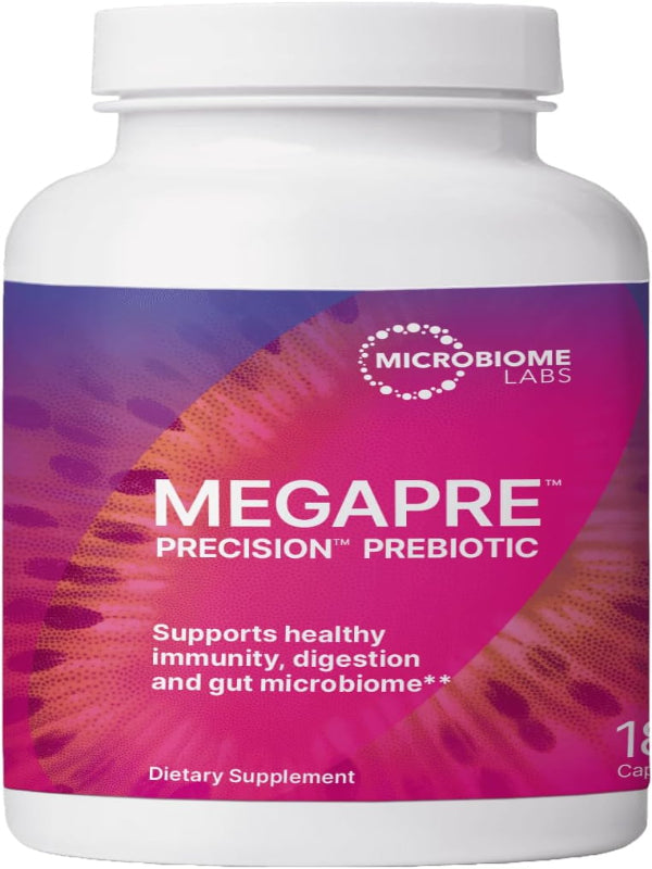 Microbiome Labs MegaPre Prebiotic Fiber Supplement in Vegetable Capsules - Prebiotic Supplement with Clinically Tested Oligosaccharides - Support Microbial Diversity & Gut Health (180 Capsules) - Nirvana Guru