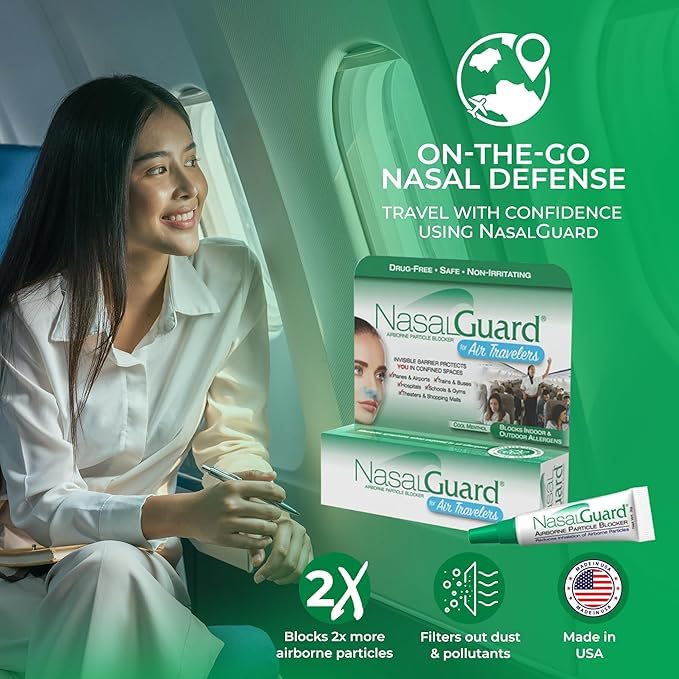 Airborne Particle Blocker Nasal Gel for Air Travelers - Drug-Free, Non-irritating, Non-drowsy, Airplane Travel Approved - Over 150 Applications Per Tube (Mixed, 3g, Pack of 6) Nirvana Guru