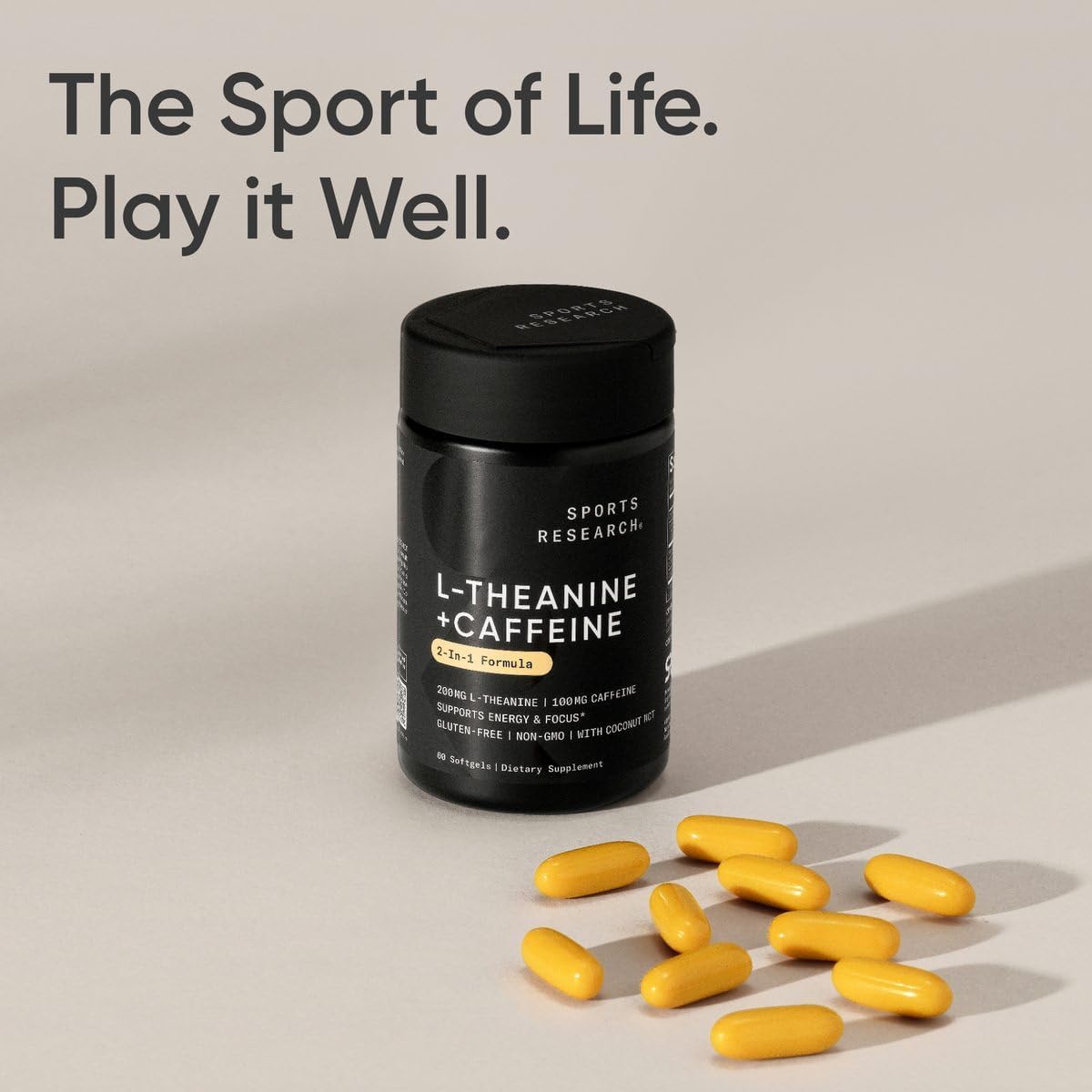 Sports Research L-Theanine Supplement with Caffeine & Coconut MCT Oil - Focused Energy, Alertness & Relaxation Without Drowsiness - 200mg L Theanine, 100mg Organic Caffeine - 60 Liquid Softgels - Nirvana Guru