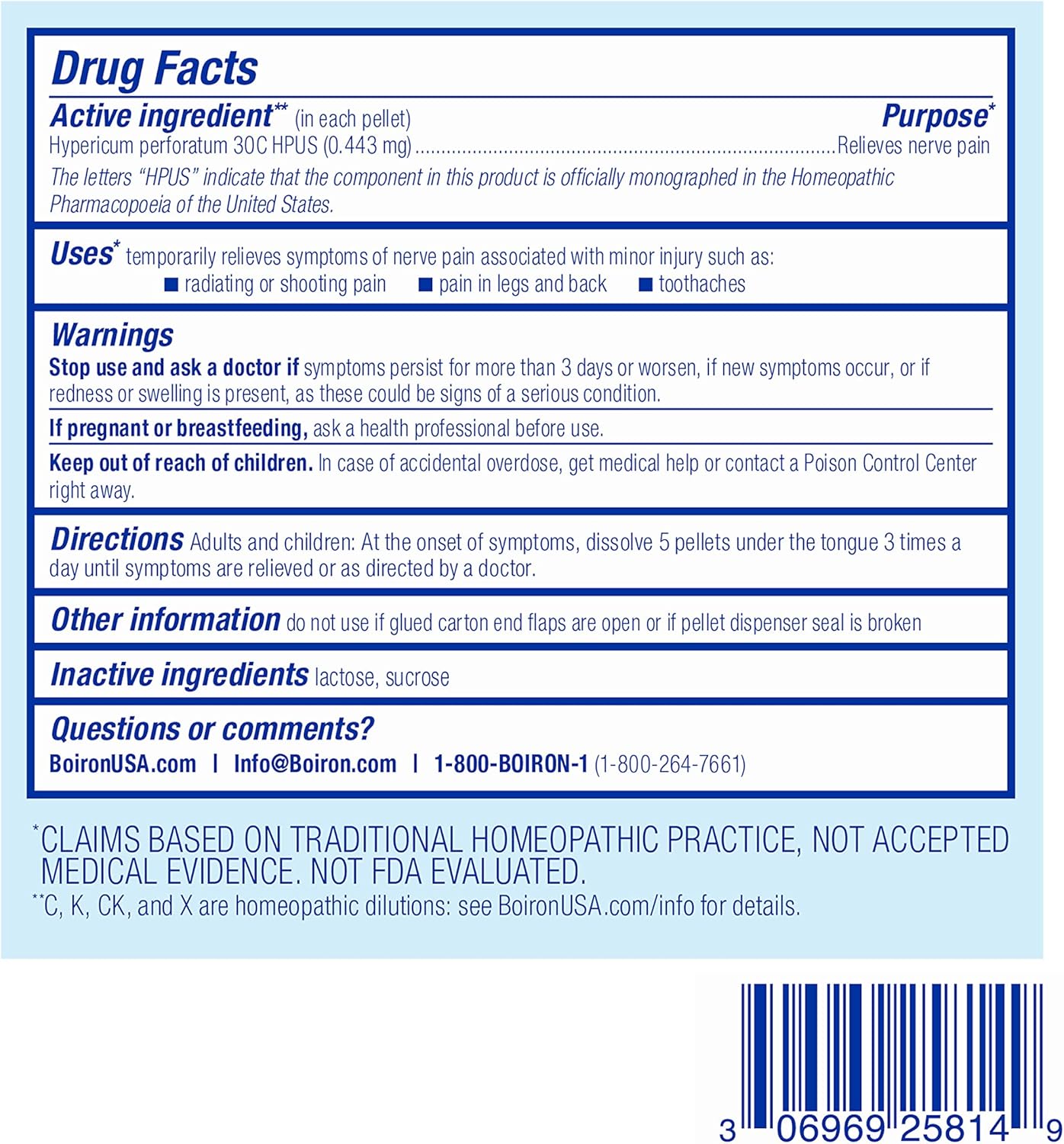 Boiron Hypericum Perforatum 30C Homeopathic Medicine for Relief from Nerve Pain, Toothaches, Pain in Legs or Back, and Shooting Pains - 3 Count (240 Pellets)