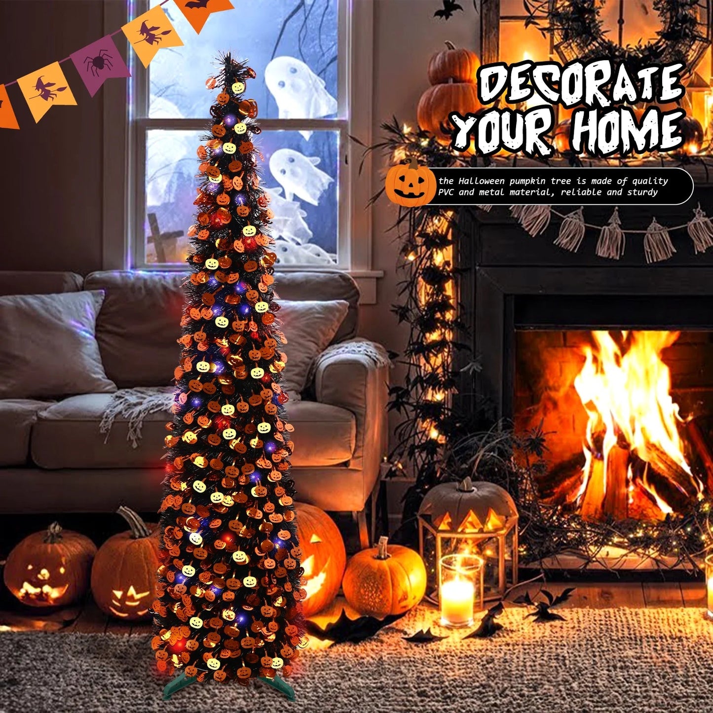Ayieyill 5ft Halloween Tree Prelit, Pencil Pop up Tree with Light Halloween Decoration | Indoor | Black nirvanaguru