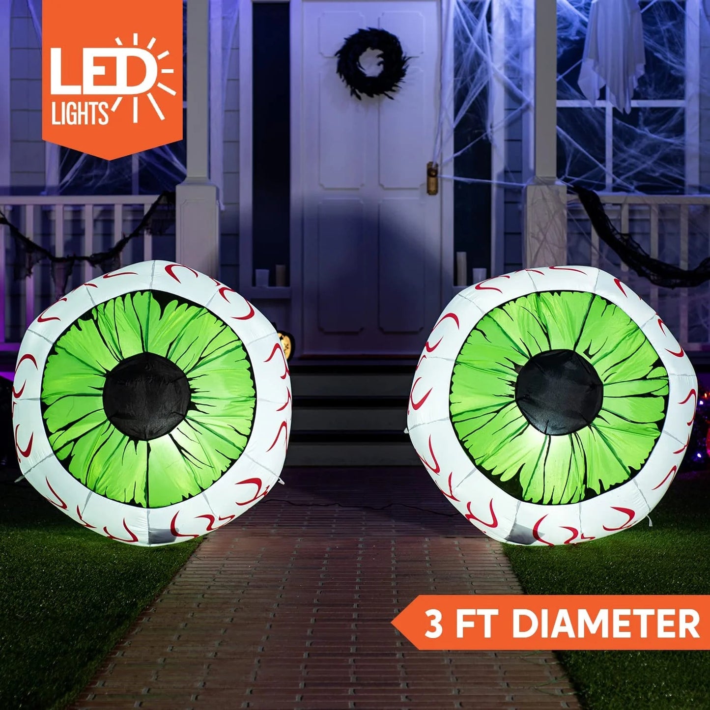 Joyfy 2 Pack Halloween Inflatable Huge Green Eyeballs with Build-in LEDs Halloween Blow up Yard Decorations,3 FT Diameter nirvanaguru