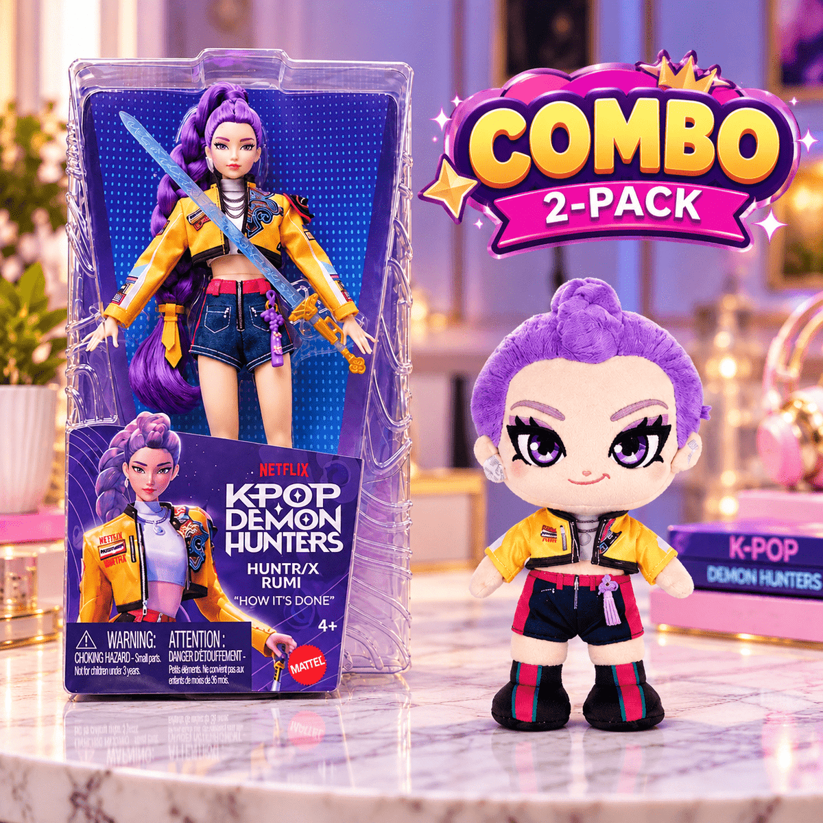 KPop Demon Hunters HUNTR/X Rumi Fashion Doll + Rumi 8-in Plush Combo