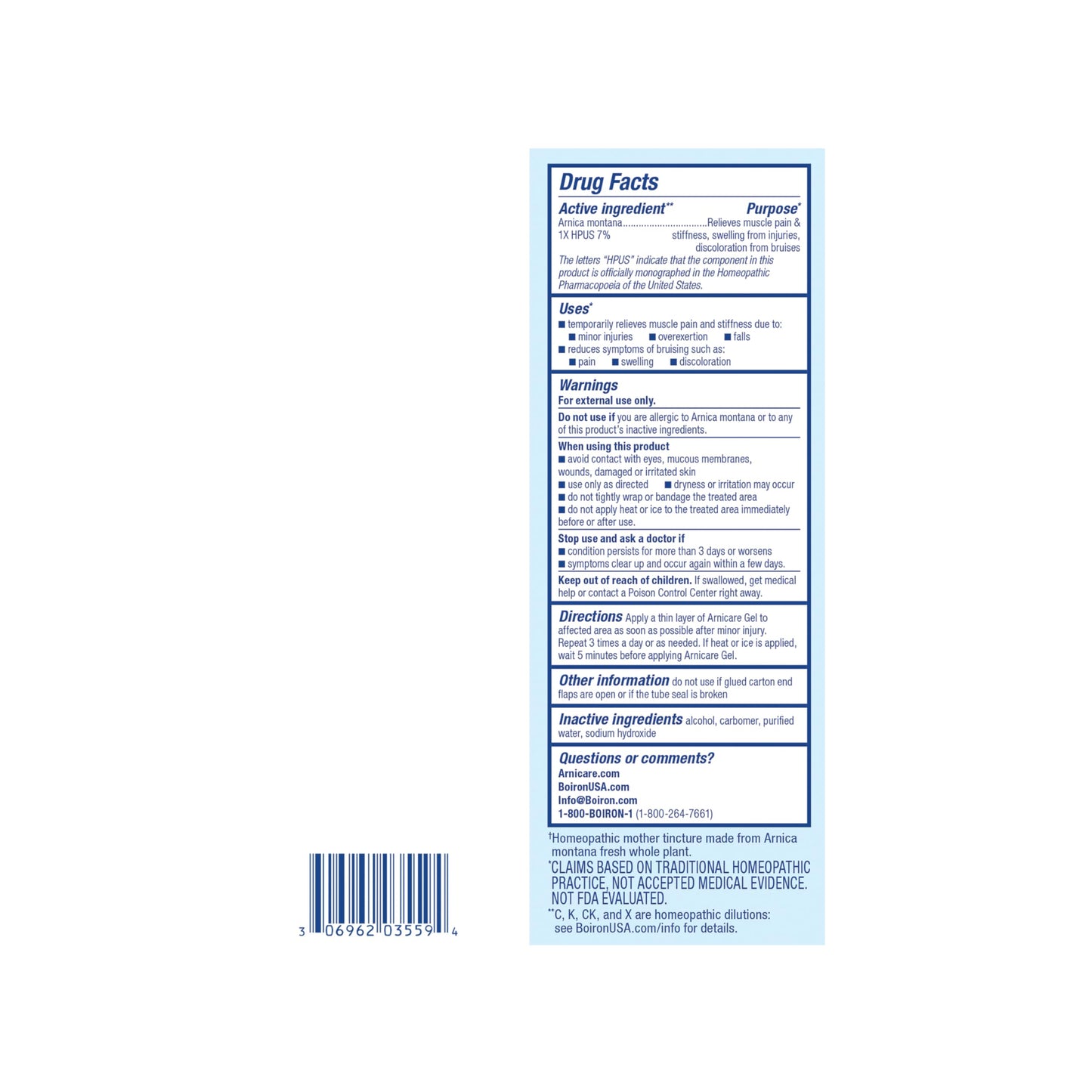 Boiron Arnicare Gel for Relief of Joint Pain, Muscle Pain, Muscle Soreness, and Swelling from Bruises or Injury - Non-greasy and Fragrance-Free - 2.6 oz