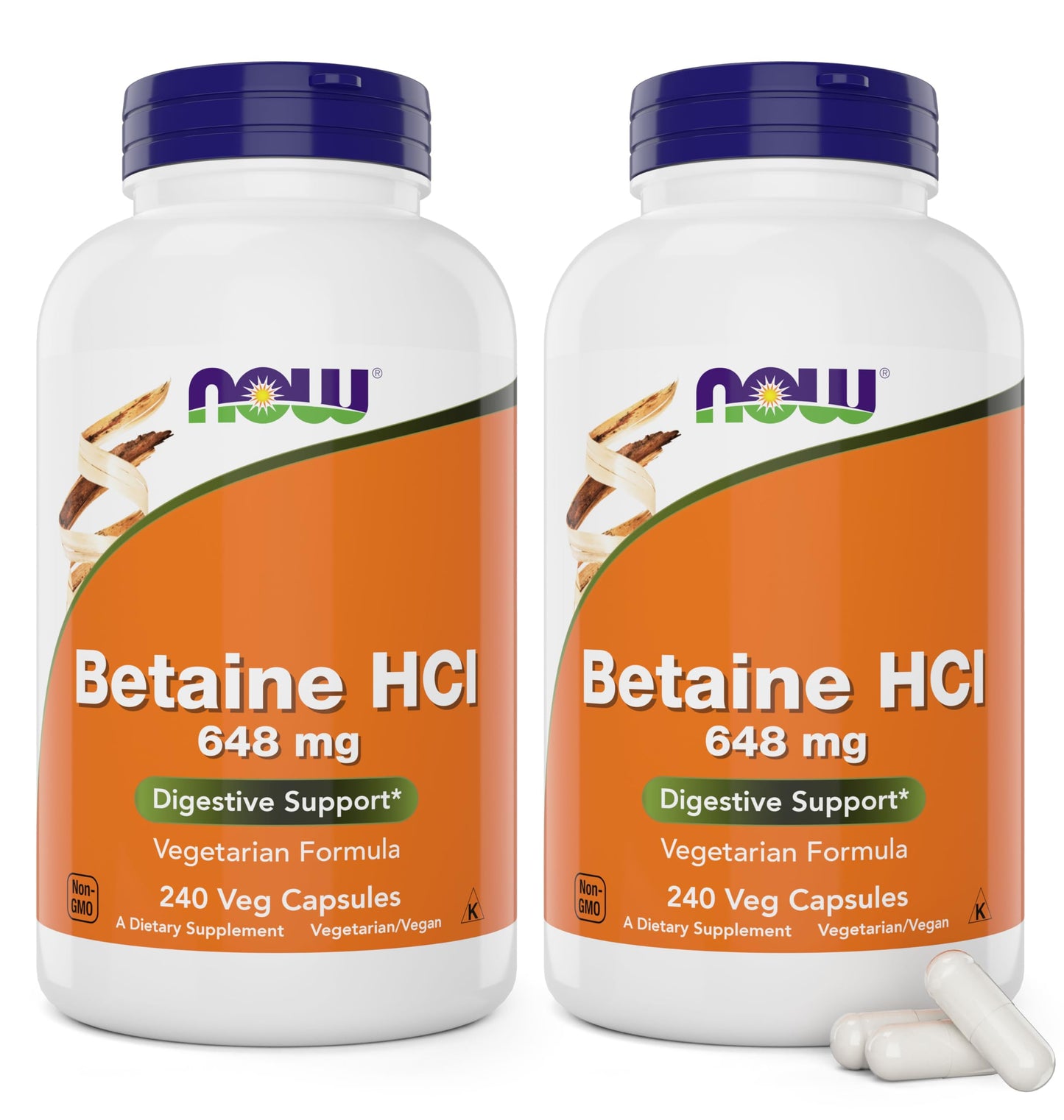 NOW Foods Supplements, Betaine HCl 648 mg, Vegetarian Formula, Digestive Support*, 120 Veg Capsules - Nirvana Guru