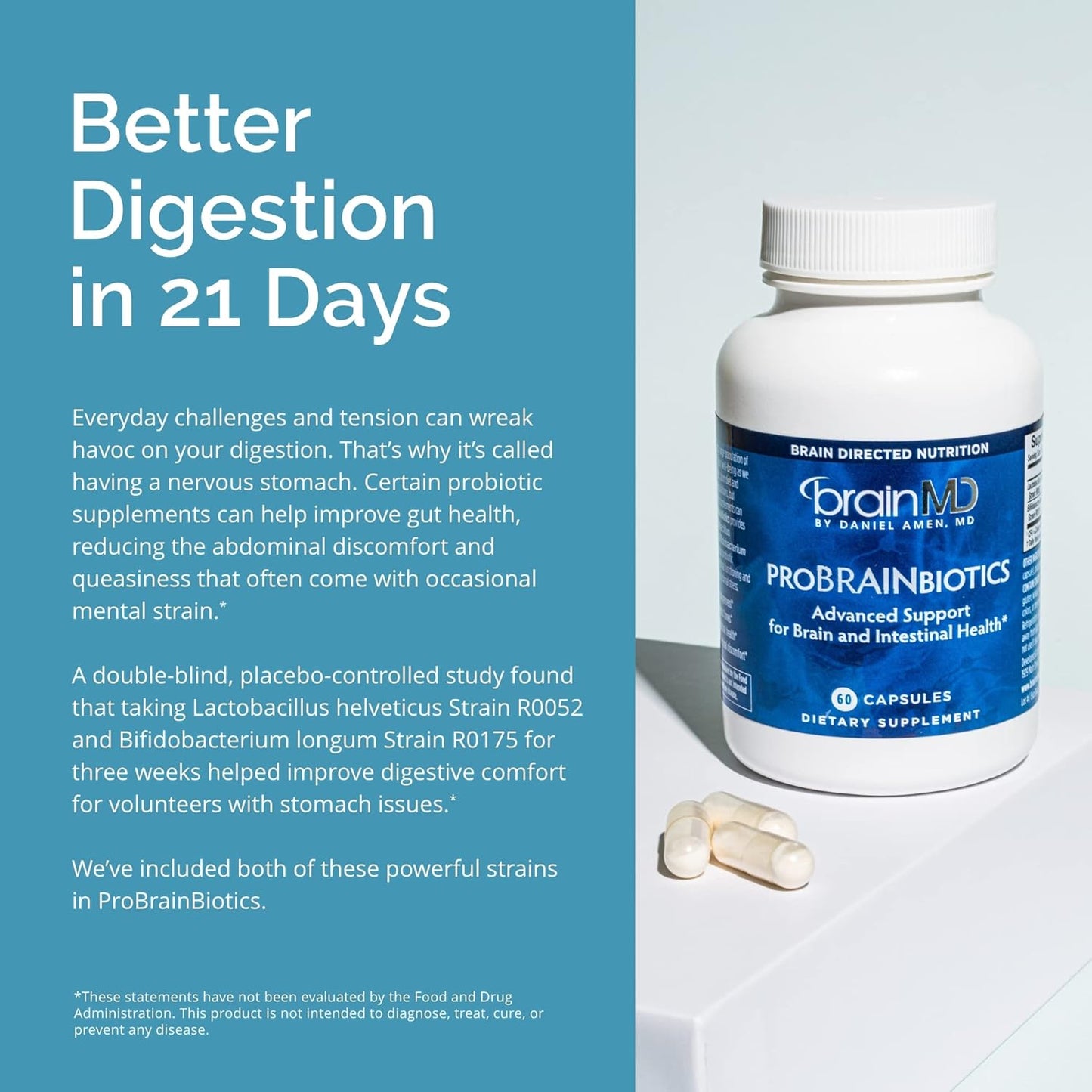 Dr Amen BrainMD ProBRAINbiotics - 3 Billion CFU, 60 Capsules - Promotes Gut Health - Gluten Free - 60 Servings Nirvana Guru
