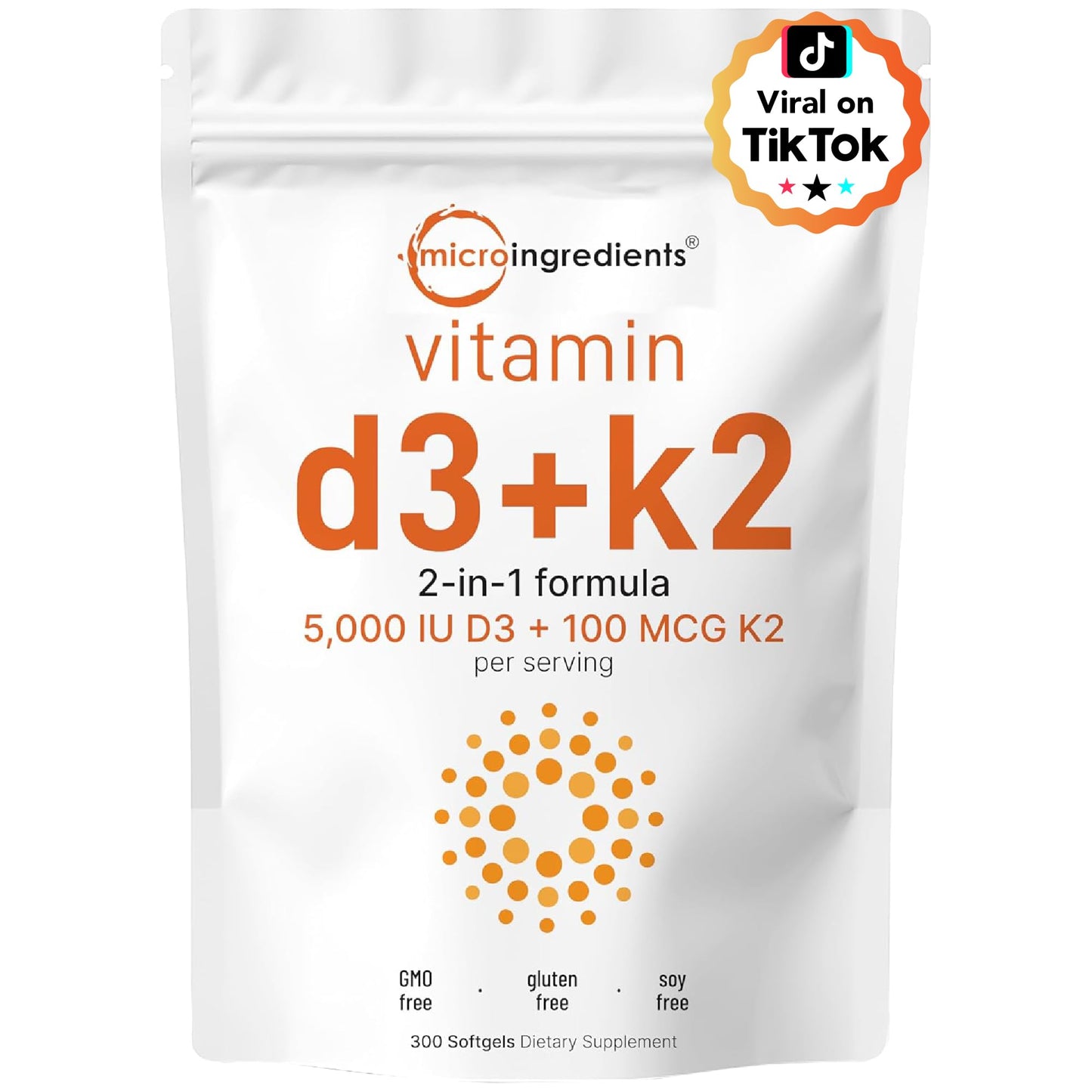 Micro Ingredients Vitamin D3 10,000 IU + K2 MK-7 200 mcg, 300 Softgels | Virgin Coconut Oil | 2-in-1 Bone, Immune & Heart Support | Easy to Swallow, Non-GMO