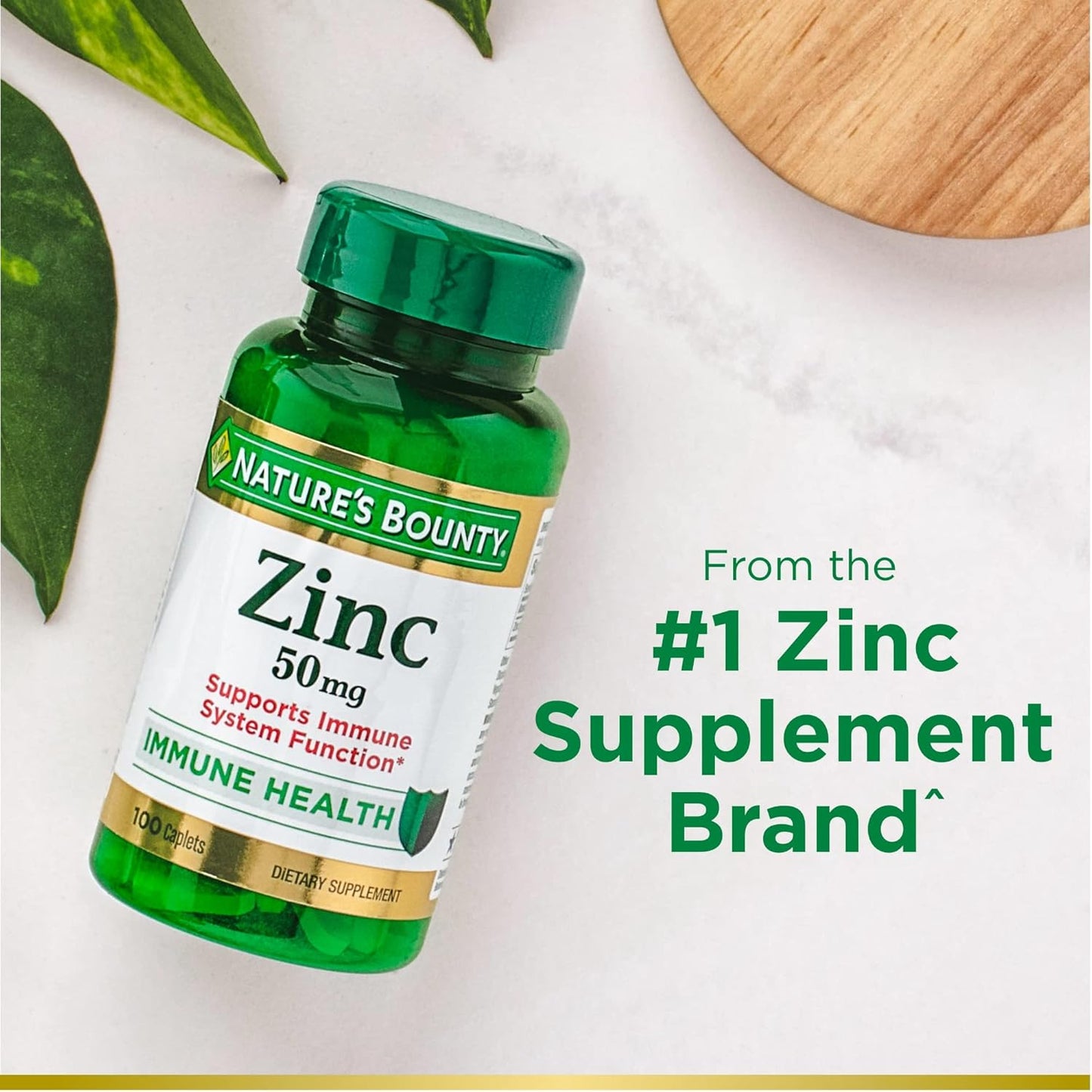 Nature's Bounty Zinc 50mg, Immune Support & Antioxidant Supplement, Promotes Skin Health, 1 Caplet Per Day, Gluten Free, 250 Vegetarian Caplets