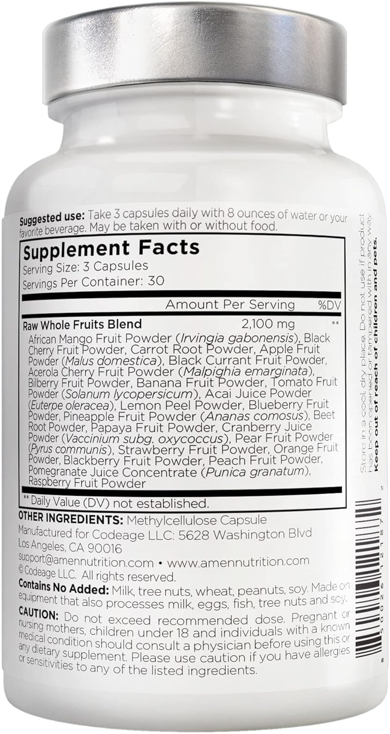 Amen Fruits, Daily Fruits Vitamins Supplements, Over 20 Whole Fruit Extracts - Raw Multivitamin, Berries, Antioxidant Polyphenols Superfood & Flavonoids - Non-GMO - 90 Capsules Nirvana Guru