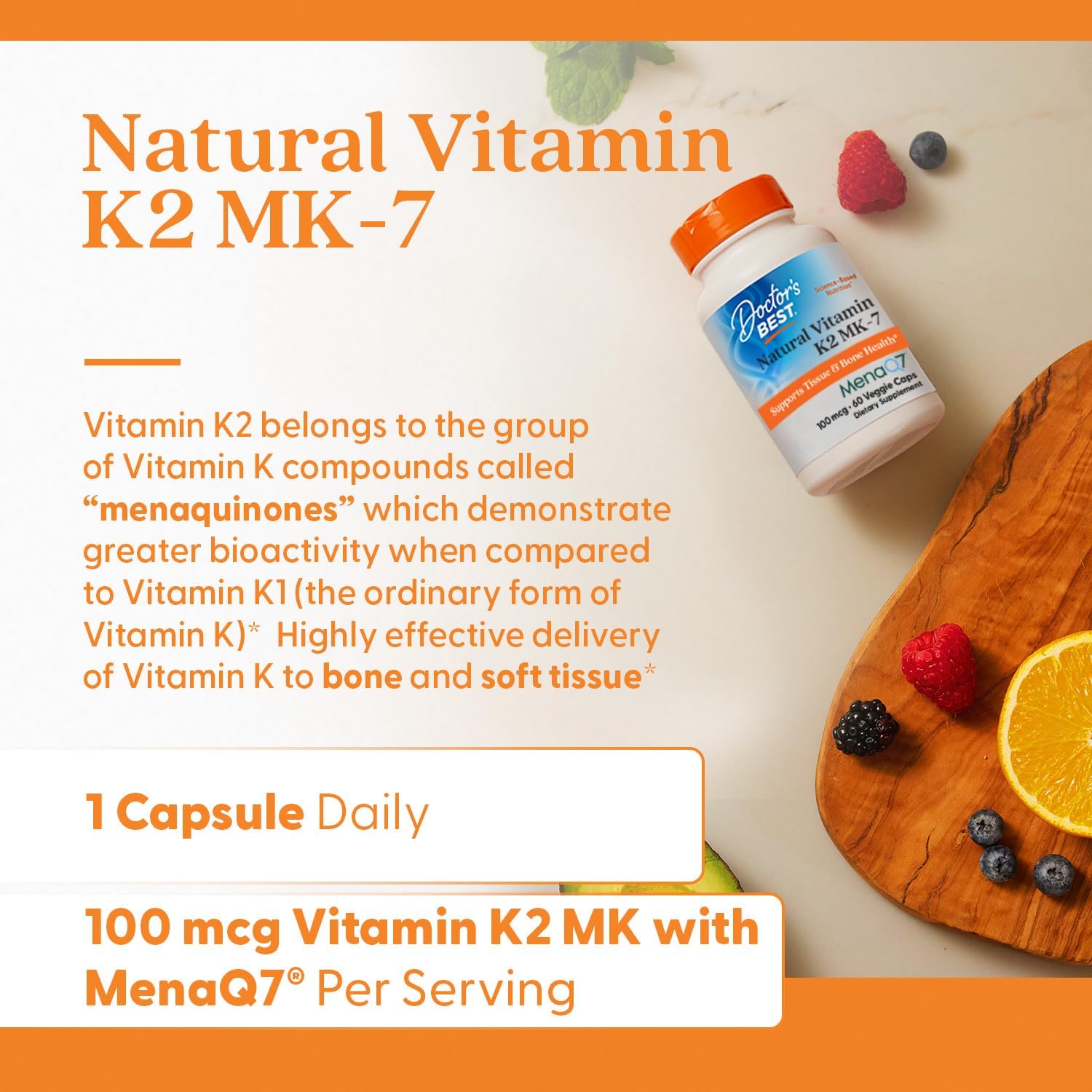Doctor's Best Natural Vitamin K2 Mk-7 with MenaQ7, 100mcg Vitamin K2 Supplement Supports Bone Health, Non-GMO, 60 Veggie Capsules - Nirvana Guru