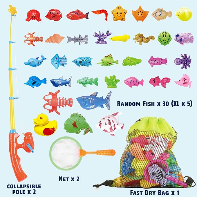 CozyBomB™ Magnetic Fishing Toys Game Set for Kids | Water Table Bathtub Kiddie Pool Party & Pole Rod Net, Plastic Floating Fish Toddler Color Ocean Sea Animals Birthday Age 3 4 5 6 Year nirvanaguru