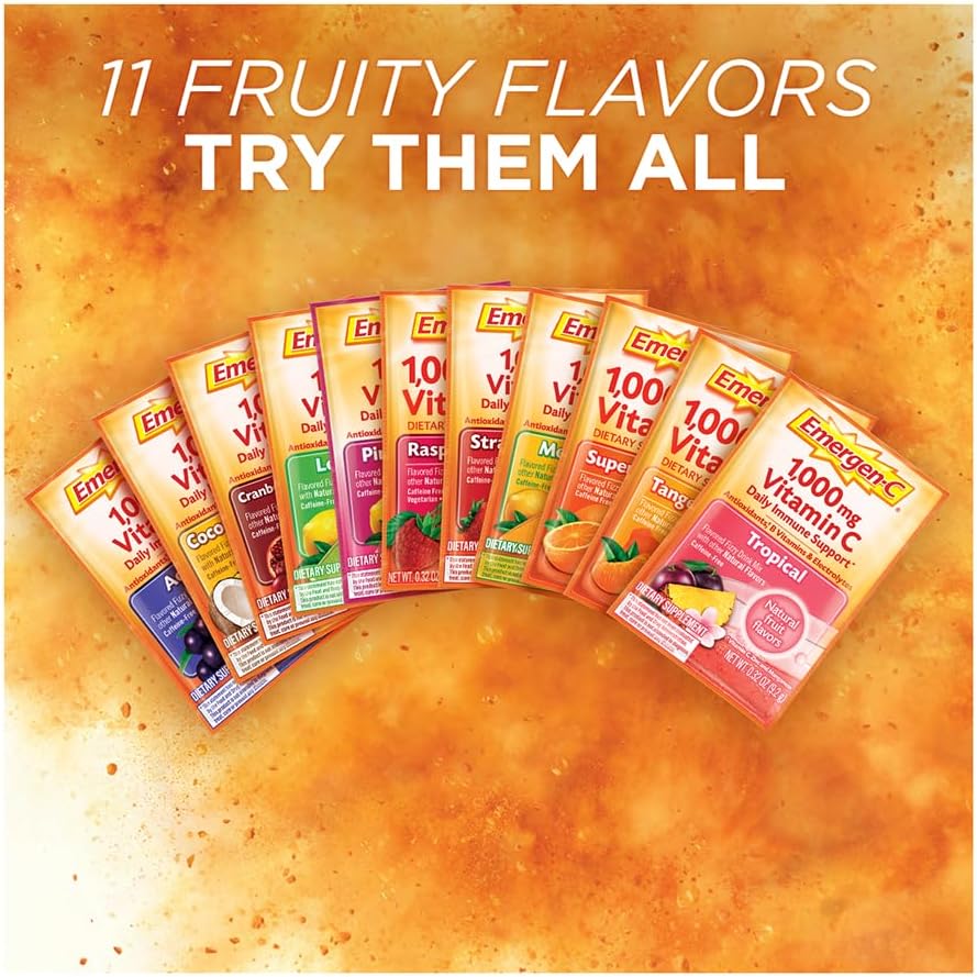 Emergen-C 1000mg Vitamin C Powder for Daily Immune Support Caffeine Free Vitamin C Supplements with Zinc and Manganese, B Vitamins and Electrolytes, Super Orange Flavor - 30 Count Nirvana Guru