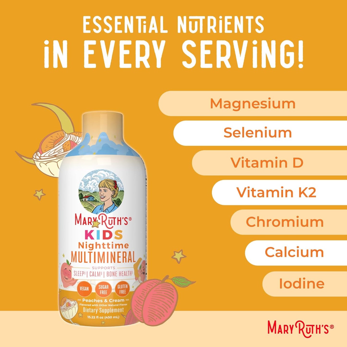 Kids Liquid Nighttime Multimineral by MaryRuth's | Kids Vitamins | Bone Health | Calm Calcium Magnesium Supplement | Muscle Relaxation | Vegan | Sugar Free | 30-180 Servings | 15.22 fl oz - Nirvana Guru