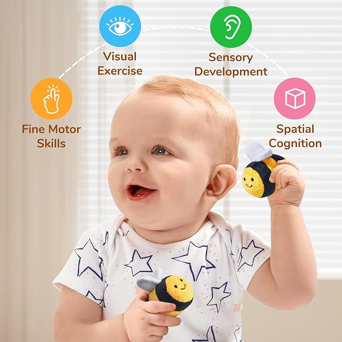 JoyCat Baby Toys 6-12 Months - Soft Baby Beehive with 5 Sensory Bees - Rattle, Crinkle Paper, Squeaker, Mirror, Busy Montessori Soft Toys for Toddlers 0-3 Years Old - Bee Plush Boy Girl Birthday Gift nirvanaguru